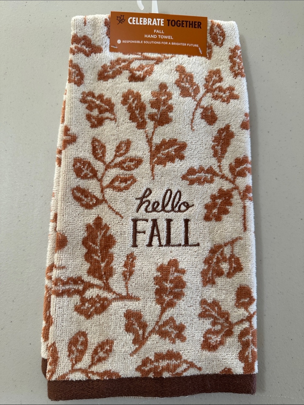 Celebrate Together "Hello Fall" Cream & Brown Hand Towel
